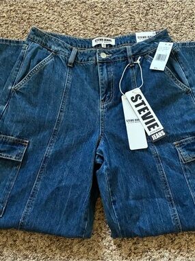 Stevie Jeans Dark Blue Denim Cargo Barrel Jeans